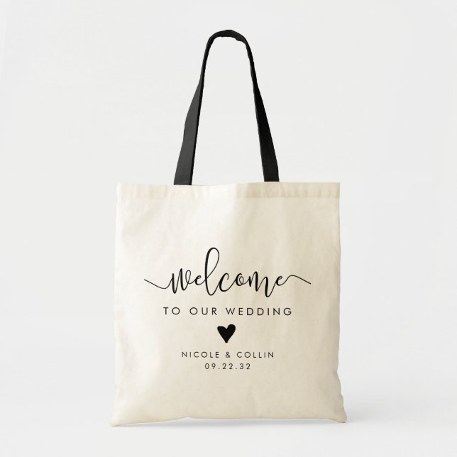 Modern Calligraphy Wedding Welcome Tote Bag (Front)