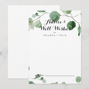 Modern Calligraphy Wedding Well Wishes Eucalyptus Advice Card