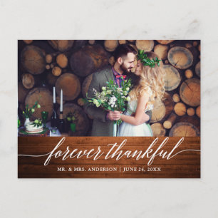 Modern Calligraphy Wedding Wood Forever Thankful Postcard