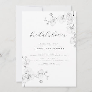 Modern Calligraphy White Orchids Bridal Shower Invitation