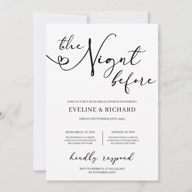 Modern calligtaphy handwritten lettering rehearsal invitation (Front)