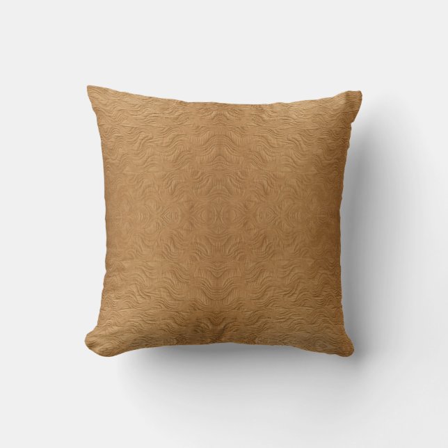 Modern Camel Brown Wavy Ripples Abstract Textured Cushion (Front)