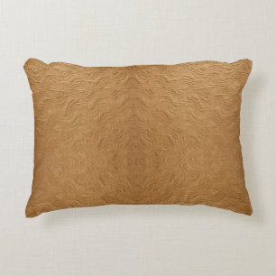 Modern Camel Brown Wavy Ripples Abstract Textured Decorative Cushion