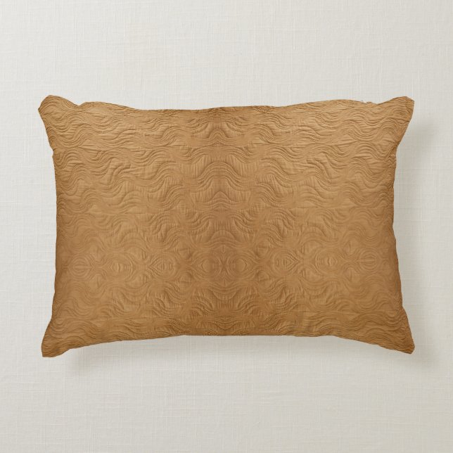 Modern Camel Brown Wavy Ripples Abstract Textured Decorative Cushion (Front)