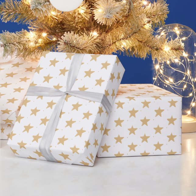 Modern camel khaki white stars pattern chic gift wrapping paper (Holidays)