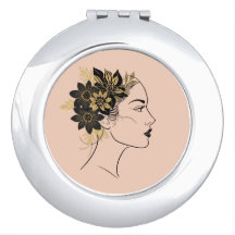 Modern Cameo Face Black and Gold Flowers