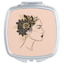 Modern Cameo Face Black and Gold Flowers