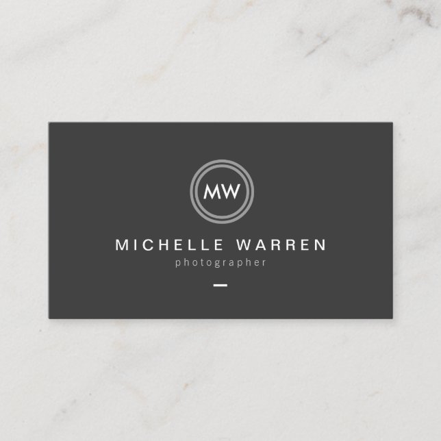 Modern Camera Lens Initials Logo for Photographer Business Card (Front)