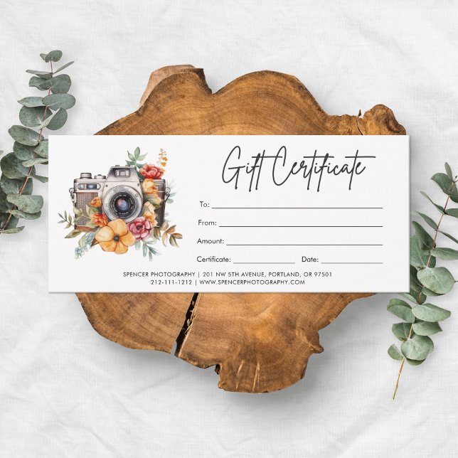 Modern Camera Logo Photography Gift Certificate (Creator Uploaded)
