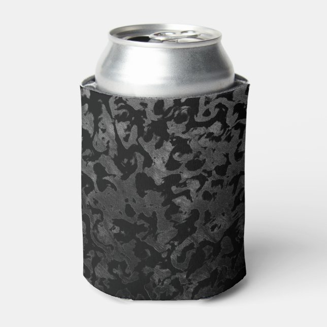 Modern Camo -Black and Dark Grey- camouflage Can Cooler (Can Front)