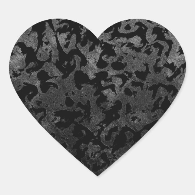 Modern Camo -Black and Dark Grey- camouflage Heart Sticker (Front)