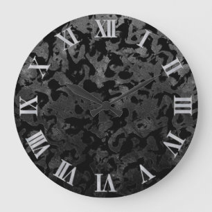 Modern Camo -Black and Dark Grey- camouflage Large Clock