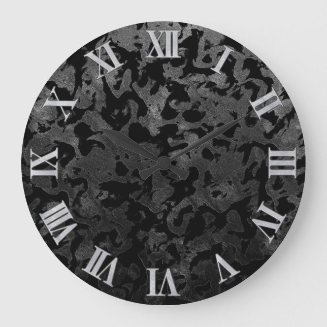 Modern Camo -Black and Dark Grey- camouflage Large Clock (Front)