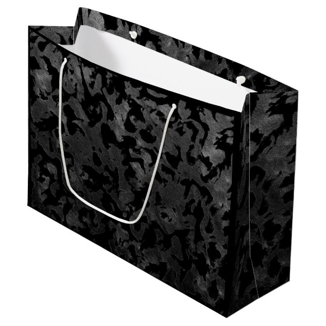 Modern Camo -Black and Dark Grey- camouflage Large Gift Bag (Front Angled)