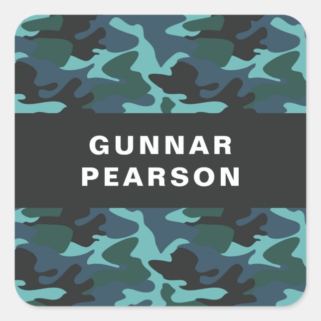 Modern Camouflage Pattern Name Black Square Sticke Sticker (Front)