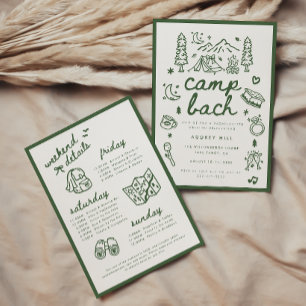 Modern Camp Bach Green Script Bachelorette Weekend Invitation