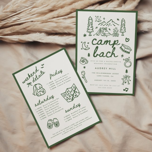 Modern Camp Bach Green Script Bachelorette Weekend Invitation (Creator Uploaded)