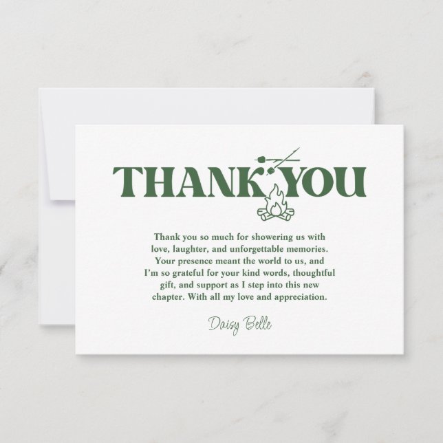 Modern Camp Bachelorette Green  Thank You Card (Front)