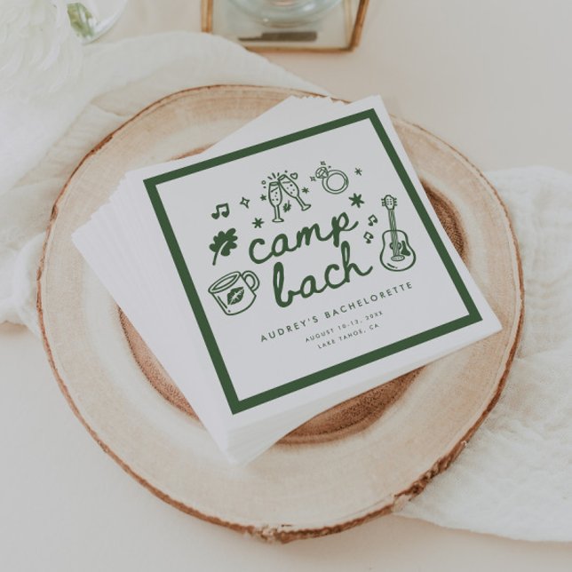 Modern Camp Bachelorette Party Green Script Custom Napkin (Creator Uploaded)