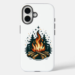 "Modern Campfire Art Under Starry Night iPhone 16 Case
