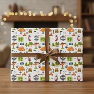  Modern Camping Icons Adventure Wrapping Paper