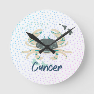 Modern Cancer Crab Zodiac  Round Clock