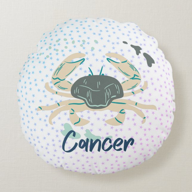 Modern Cancer Crab Zodiac  Round Cushion (Front)