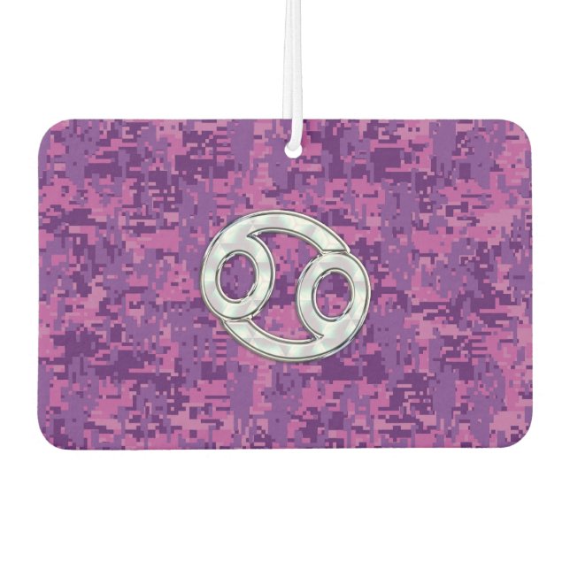 Modern Cancer Zodiac Sign Pink Digital Camouflage Car Air Freshener (Front)