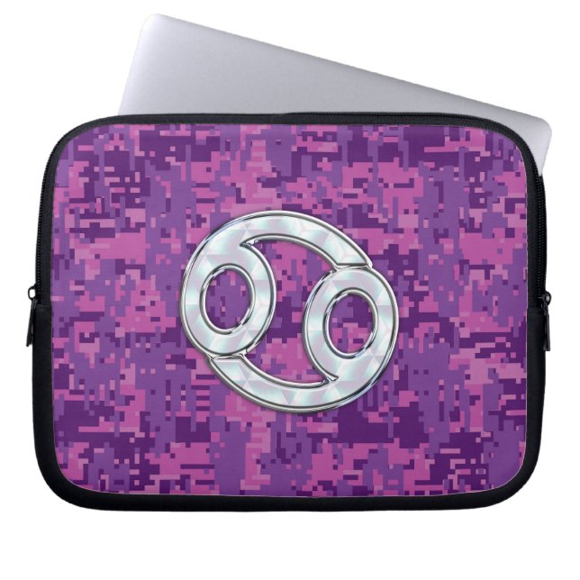 Modern Cancer Zodiac Sign Pink Digital Camouflage Laptop Sleeve (Front)