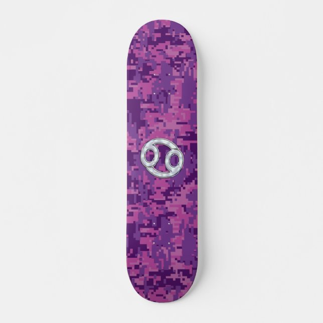 Modern Cancer Zodiac Sign Pink Digital Camouflage Skateboard (Front)