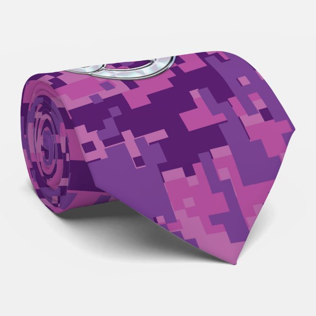 Modern Cancer Zodiac Sign Pink Digital Camouflage Tie (Rolled)