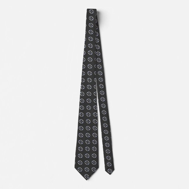 Modern Cancer Zodiac Symbol Carbon Fibre Print Tie (Front)