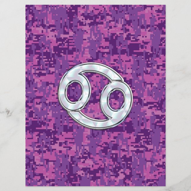 Modern Cancer Zodiac Symbol on Pink Digital Camo Flyer (Front)