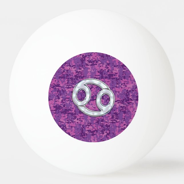 Modern Cancer Zodiac Symbol on Pink Digital Camo Ping Pong Ball (Front)