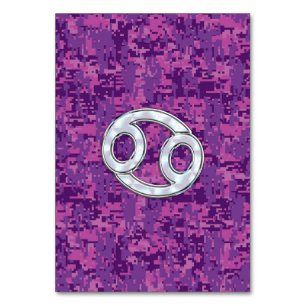 Modern Cancer Zodiac Symbol on Pink Digital Camo Table Number