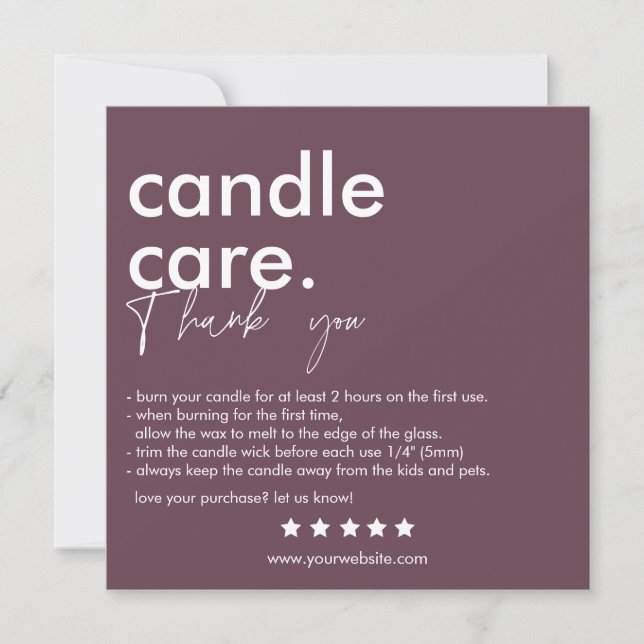 Modern Candle Care & Thank You Business Card (Front)