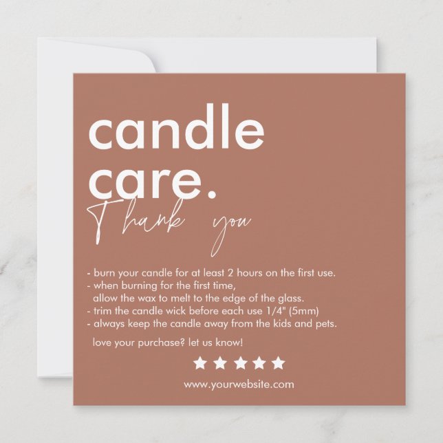 Modern Candle Care & Thank You Business Card (Front)