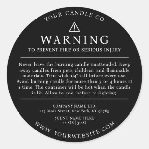 Modern Candle Packaging Warning Label Black White