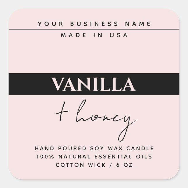Modern candle product black blush pink label (Front)