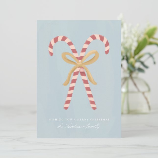 Modern Candy Cane Christmas Holiday Card (Standing Front)