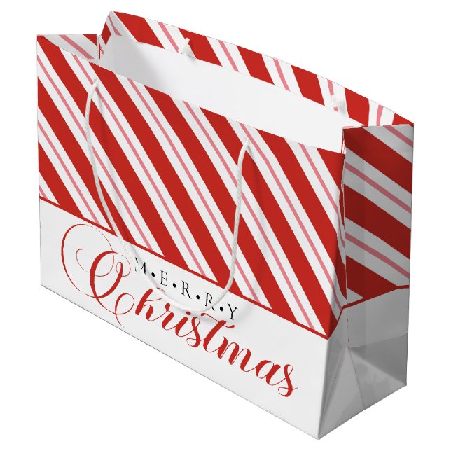 Modern Candy Cane Stripe Script Merry Christmas Large Gift Bag (Back Angled)