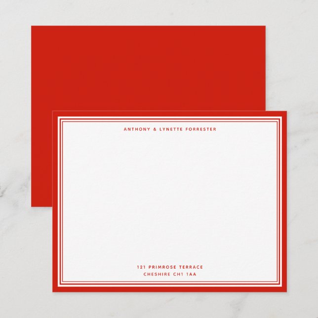 Modern Candy Red Name & Address Note Card (Front/Back)