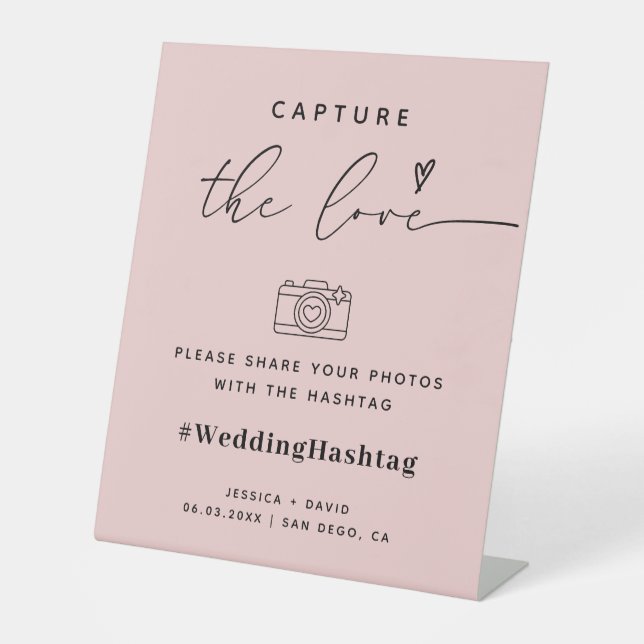 Modern Capture The Love Wedding Hashtag Sign (Front)