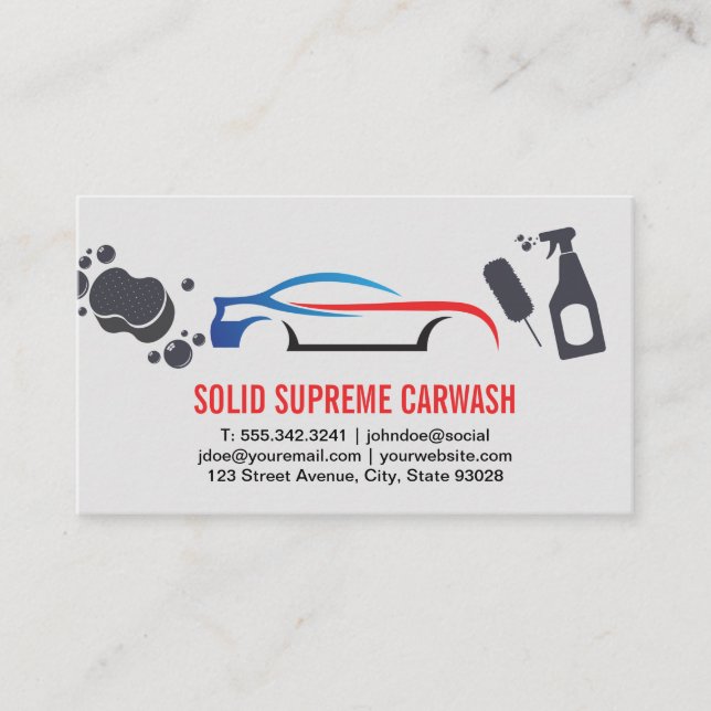 Modern Car Logo | Car Wash Tools Business Card (Front)