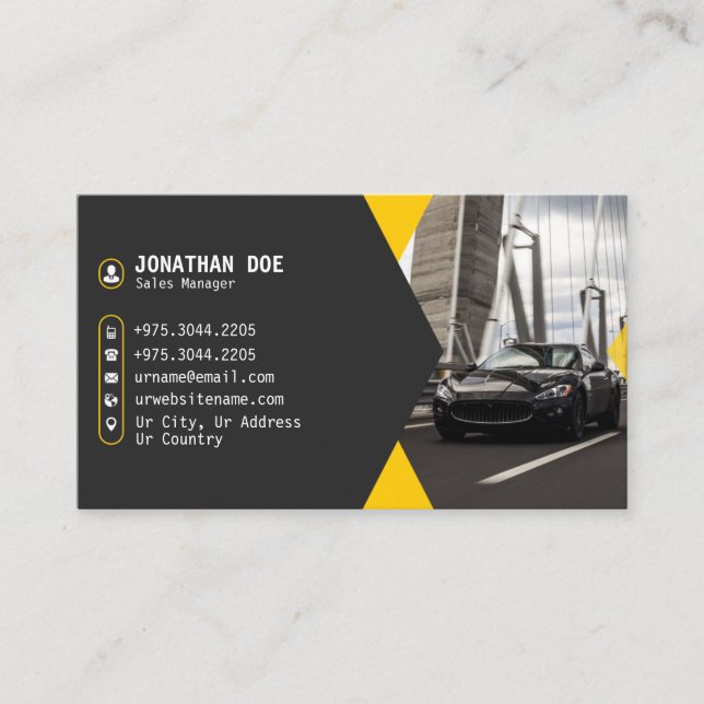 Modern Car Rental | Grey Yellow Business Card (Front)