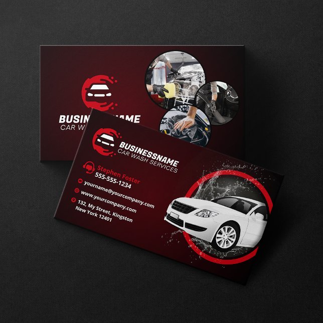 Modern Car Wash Auto Detailing Automobile Waxing Business Card (Creator Uploaded)
