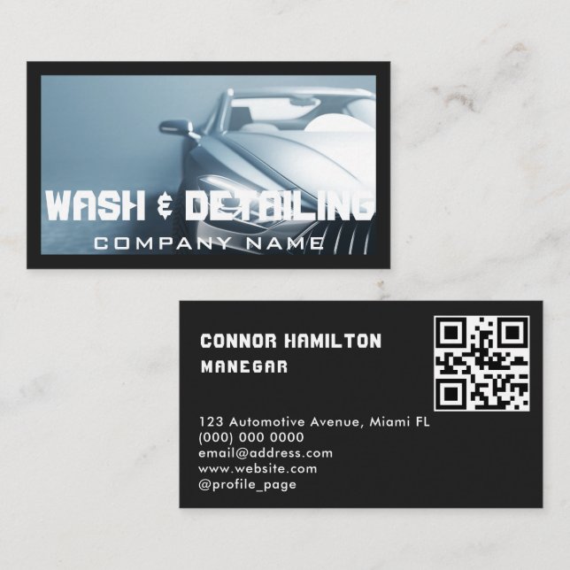 Modern Car Wash & Auto Detailing QR Code Business Card (Front/Back)