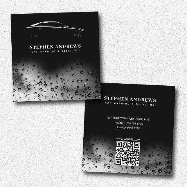 Modern Car Wash Automotive Cleaning QR Code Square Business Card (Creator Uploaded)