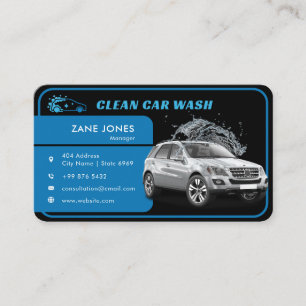 Modern Car Wash   Black Blue Business Card