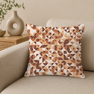 Modern Caramel Brown Geometric Triangle Pattern Cushion